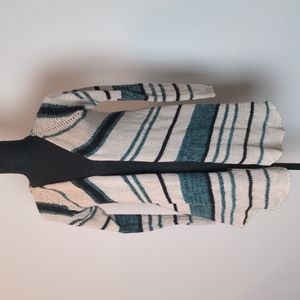 Teal Cream And Black Striped Cardigan
